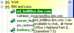Image:Ed posts the new Sametime 7.5 screenshot, I post what I see connecting to him with old client