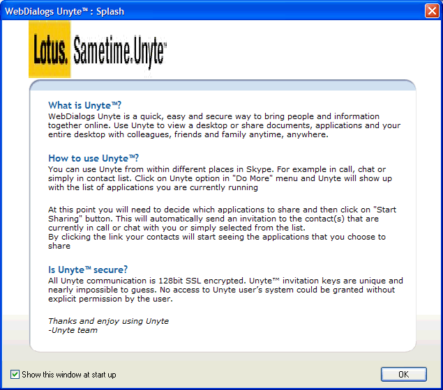 Image:Sametime Unyte is free in Skype (up to 4 people)