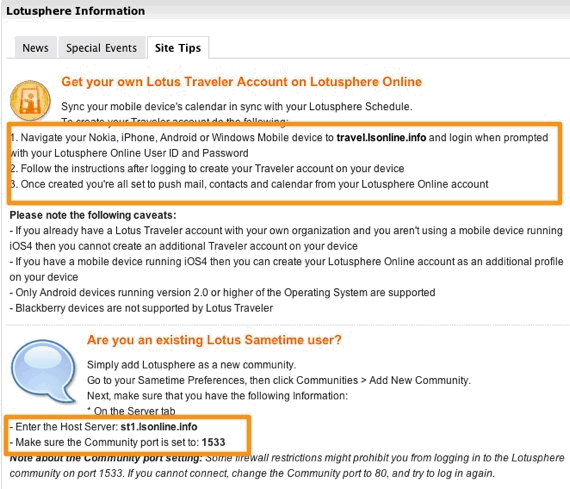 Image:Lotusphere Online builds in Lotus Traveler and Sametime #ls11